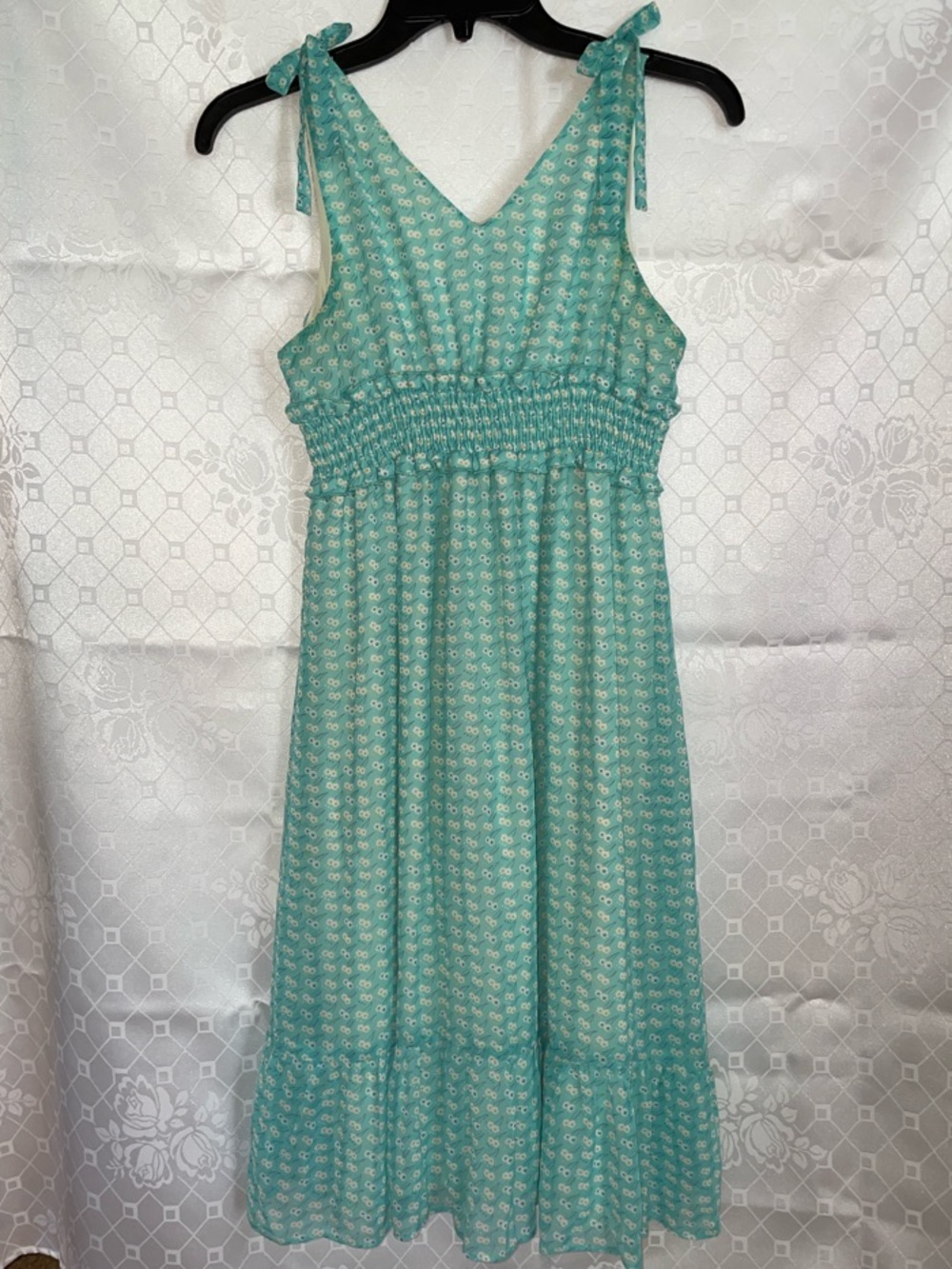 Girls' Aqua Tie-Shoulder Smocked Midi Dress